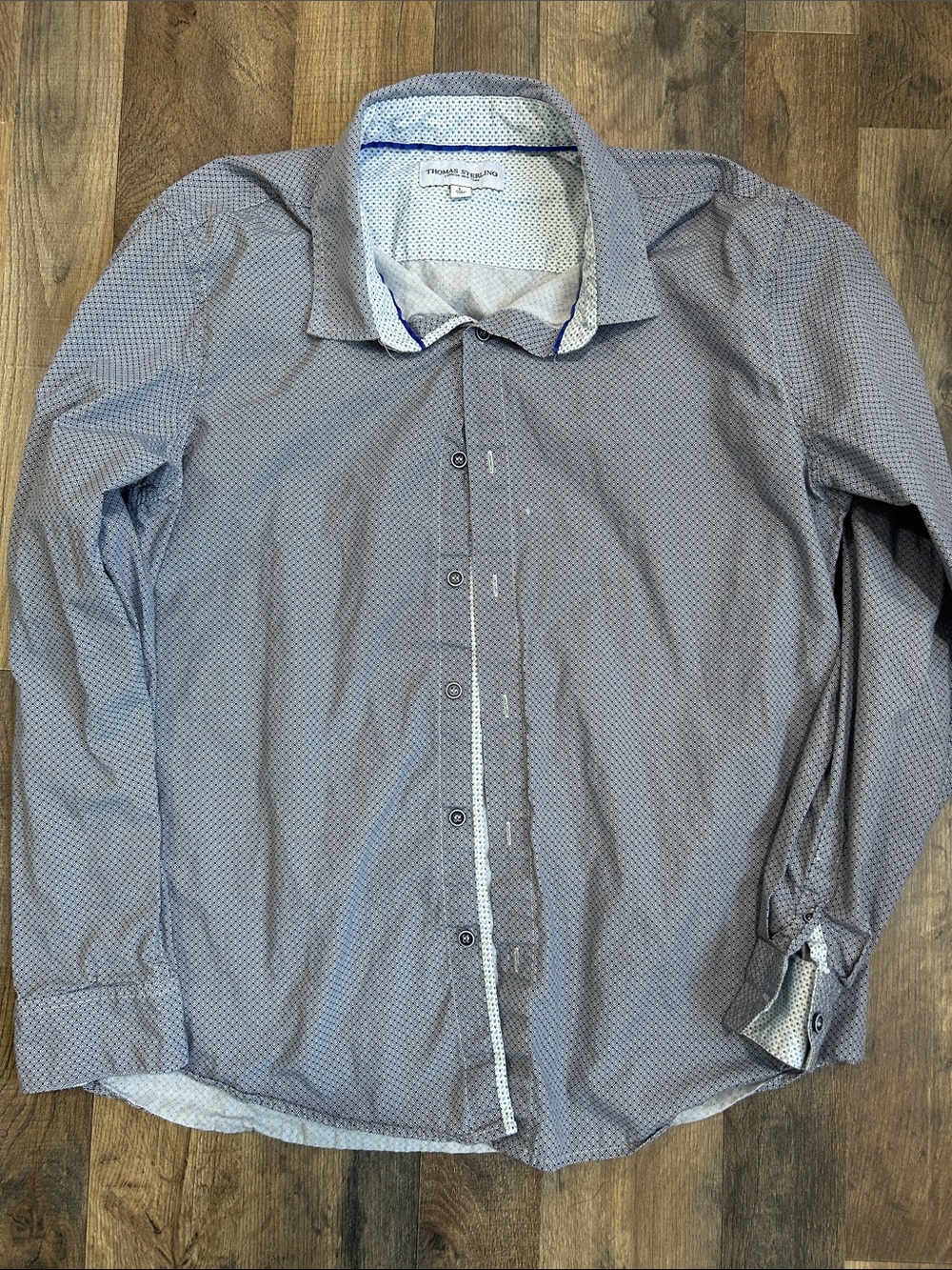 Thomas Dean Light Blue Micro-Pattern Men's Dress Shirt